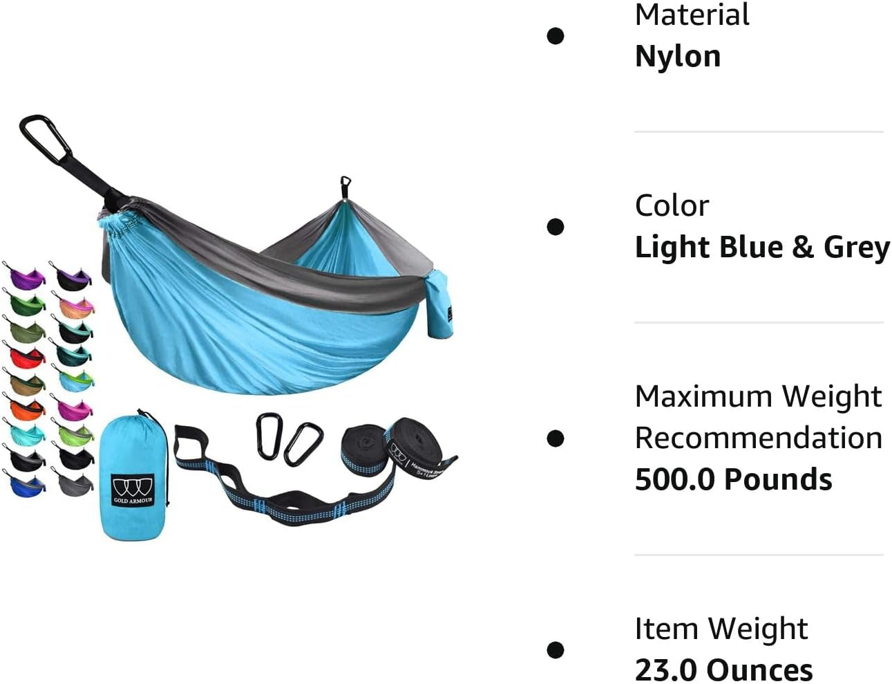 Camping/Relaxing Hammock - Portable Single Hammock | Camping Accessories for Outdoor Indoor | Adult, Kids | USA Based Brand | Light Blue