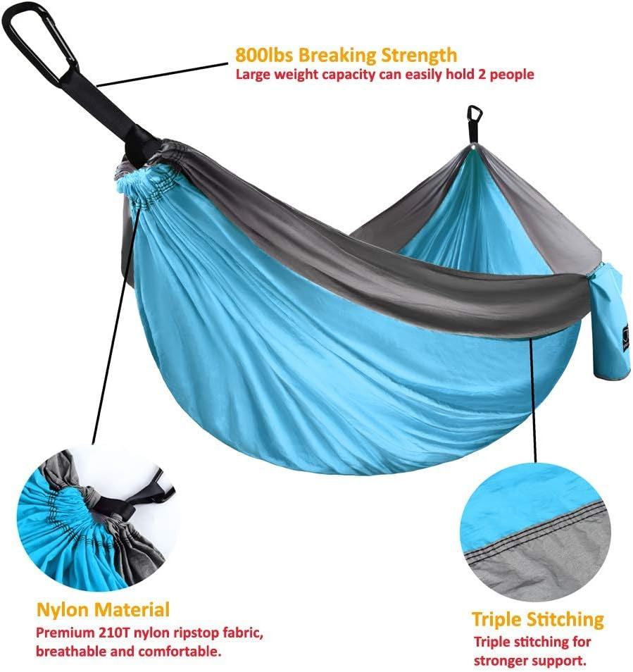 Camping/Relaxing Hammock - Portable Single Hammock | Camping Accessories for Outdoor Indoor | Adult, Kids | USA Based Brand | Light Blue