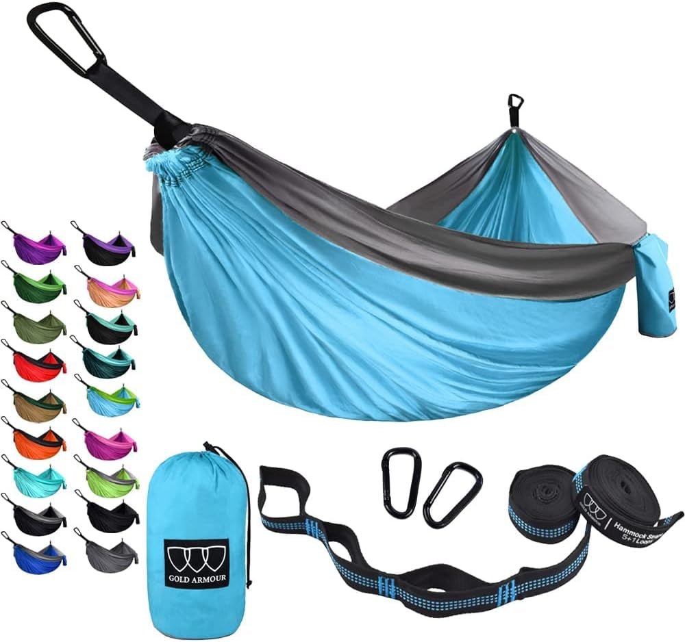 Camping/Relaxing Hammock - Portable Single Hammock | Camping Accessories for Outdoor Indoor | Adult, Kids | USA Based Brand | Light Blue